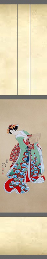 Japanese Woodblock Art - Green and red kimono 2
